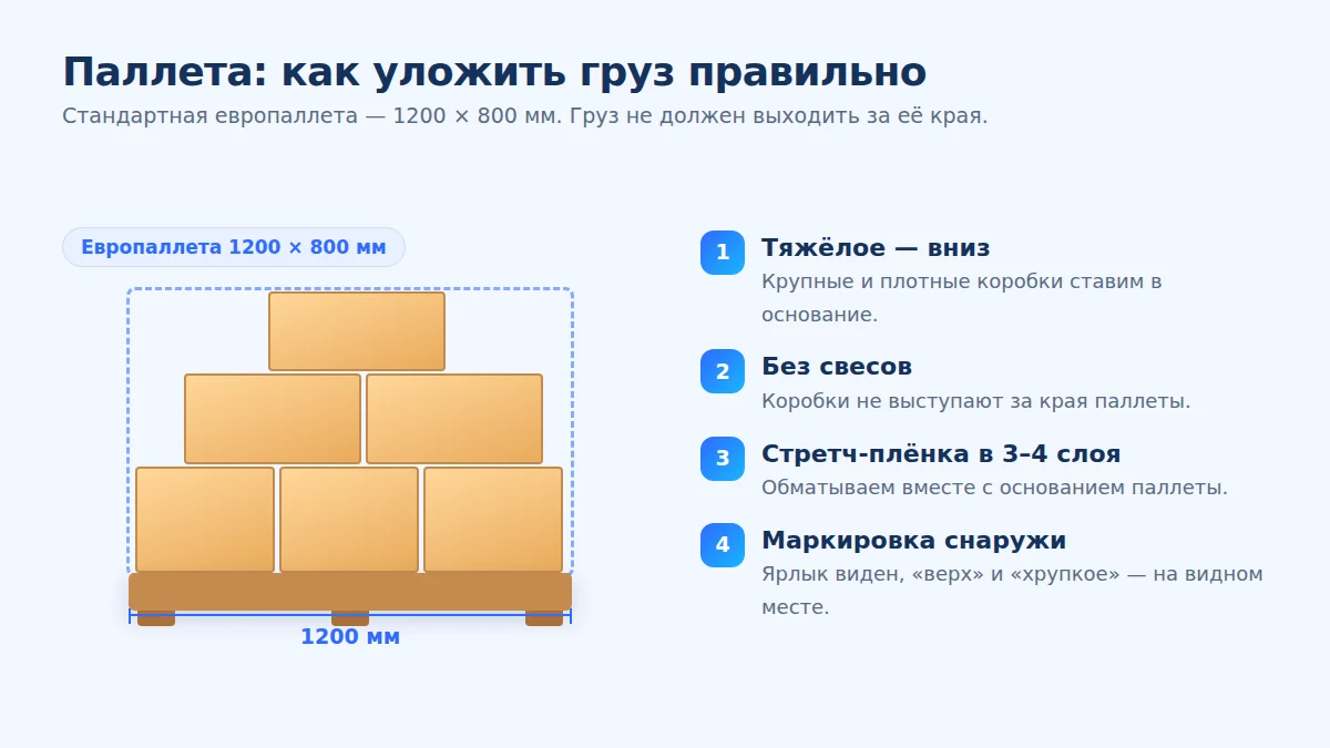 Схема правильной укладки груза на европаллете